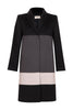 GINTA's high-quality virgin wool coat with a tri-colour block pattern has an elegant collar and a concealed front press fastening.