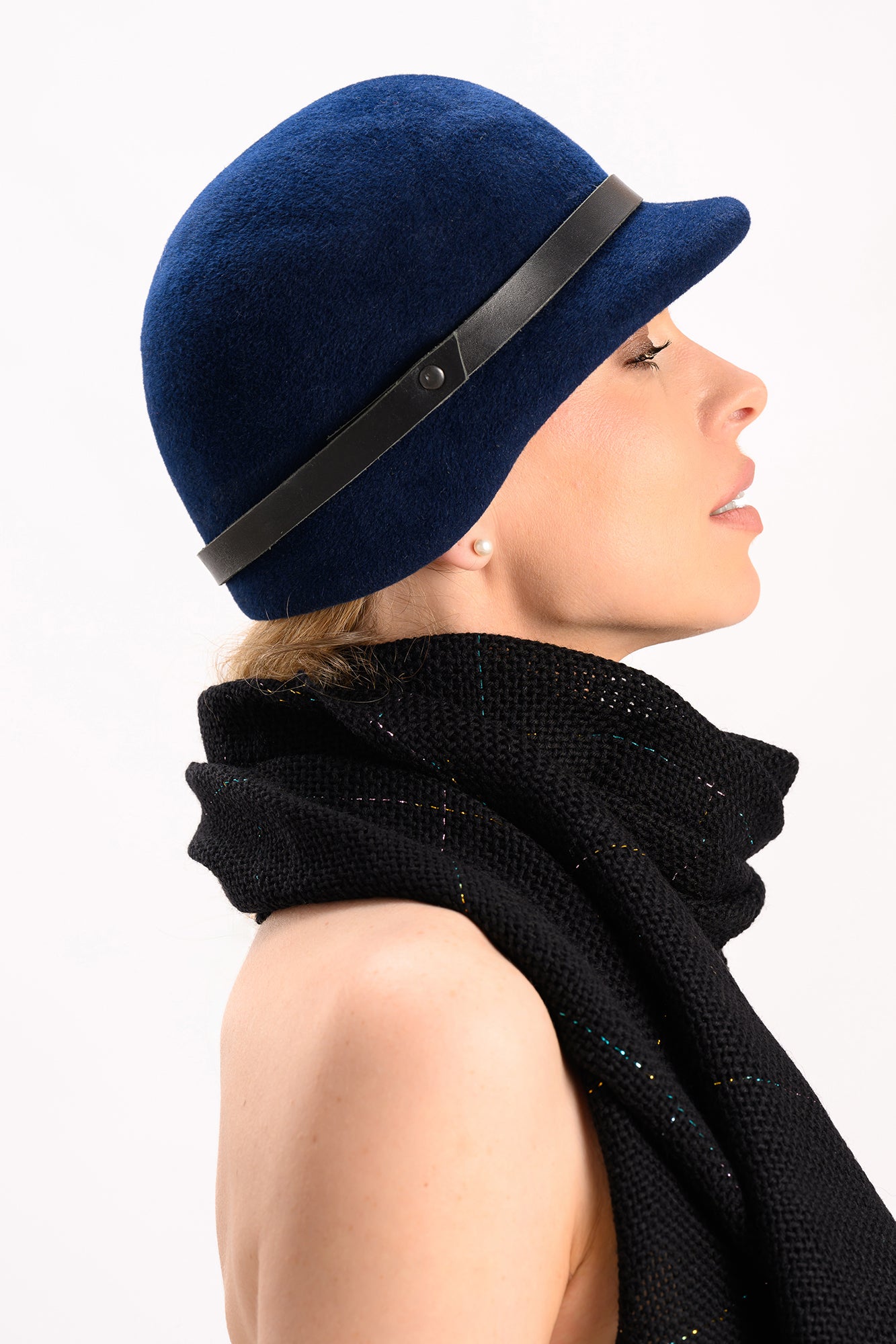 Fringed Black Scarf With Windowpane Checks