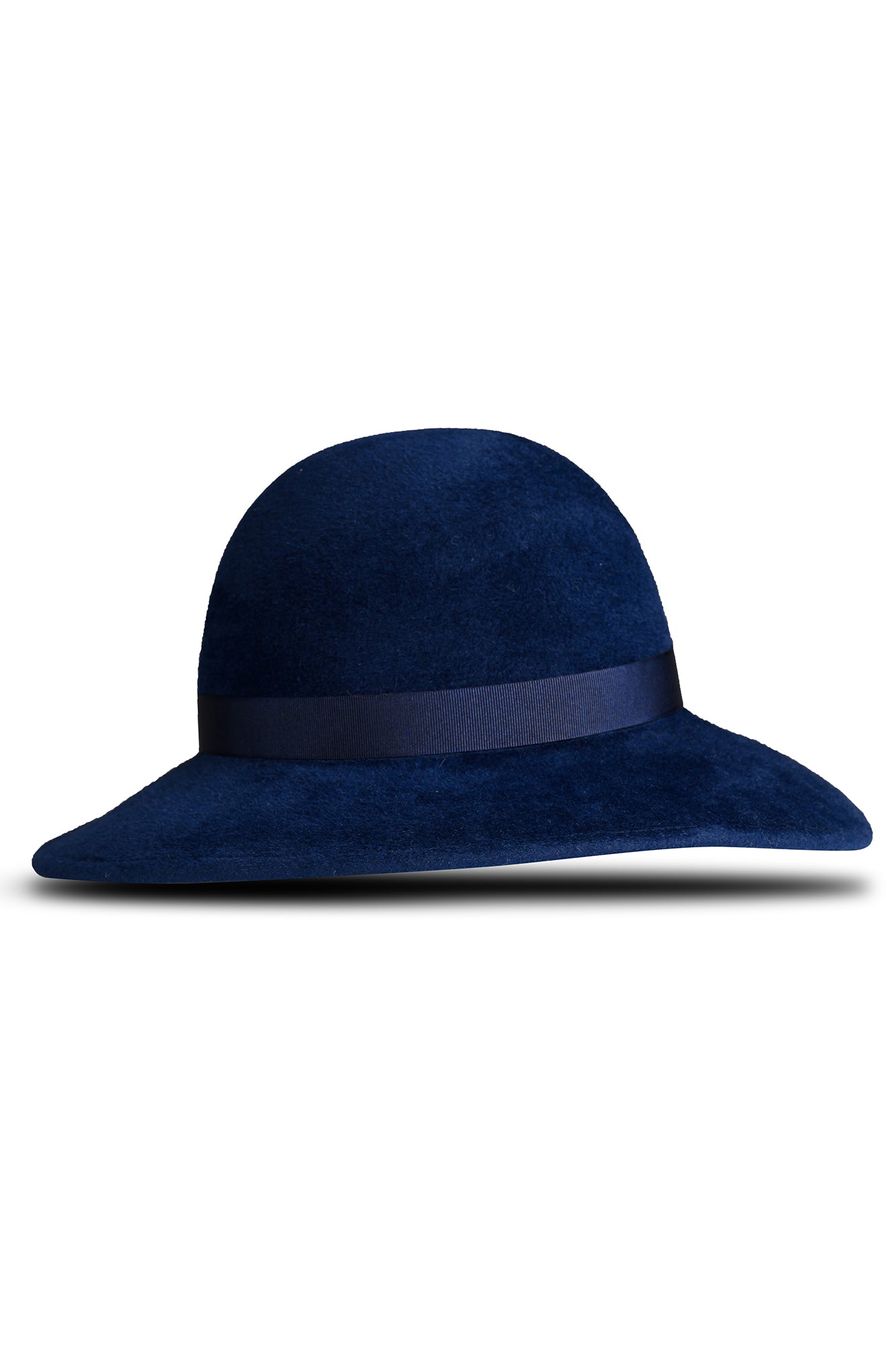 women's blue round-crown hat with wide brim