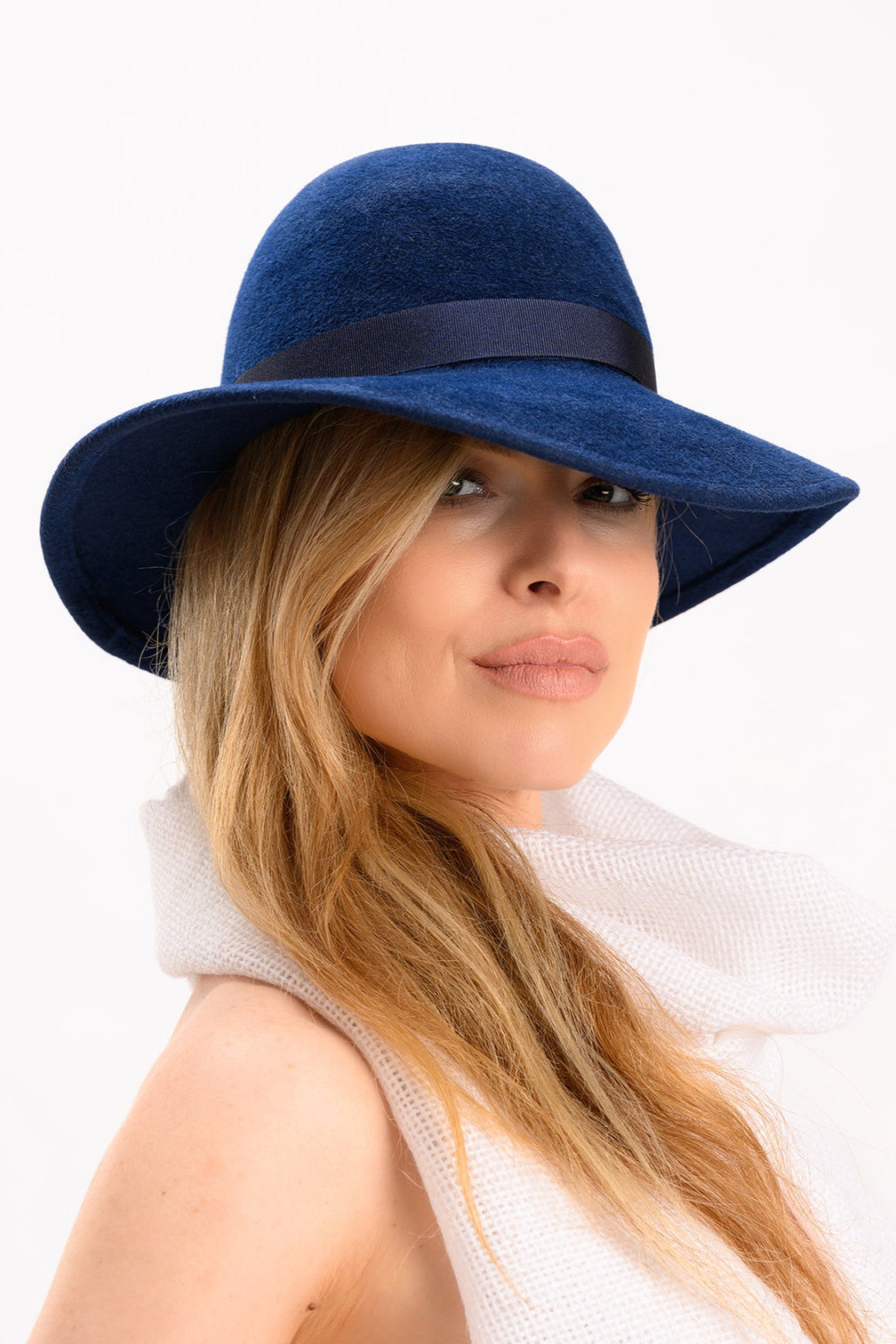 women's designer blue wide brim hat

