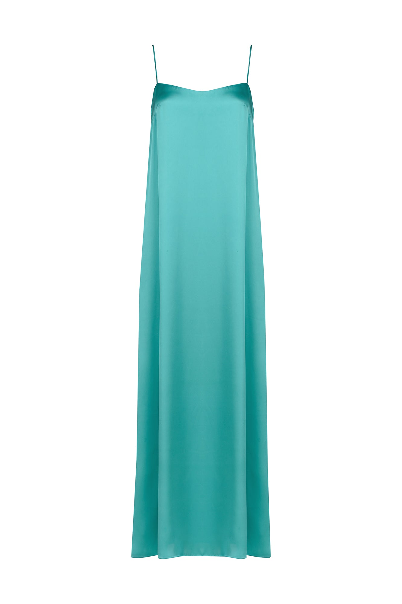 Turquoise Silk Strappy Long Dress