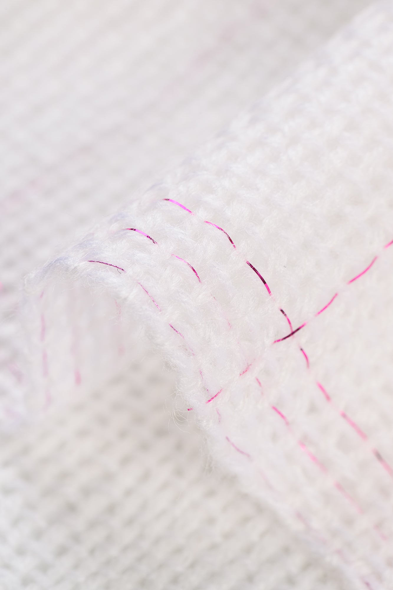 Mohair and Wool Windowpane Check Scarf in White with Fringe Finish