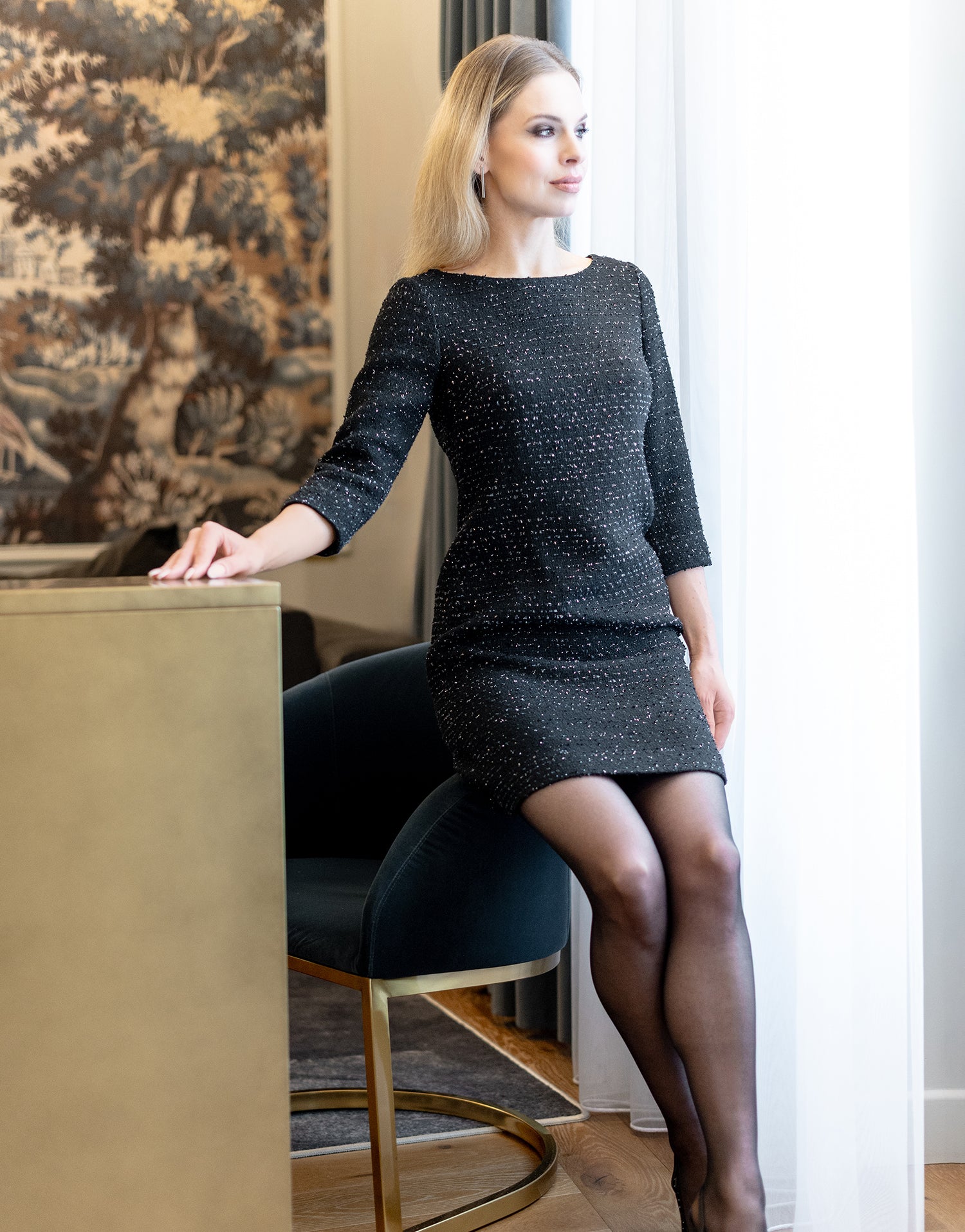 Black tweed mini dress