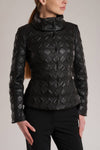 GINTA's black jacket is tailored from exquisite square-shaped quilted artificial leather.