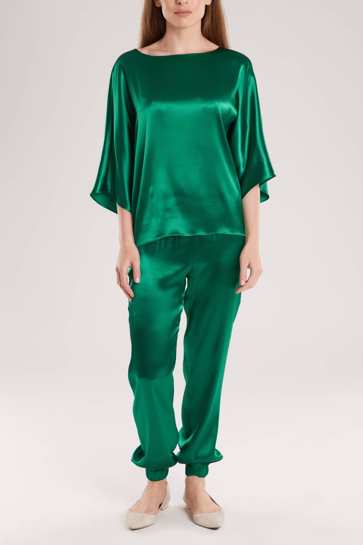 Emerald Green Silk Satin Suit – GINTA
